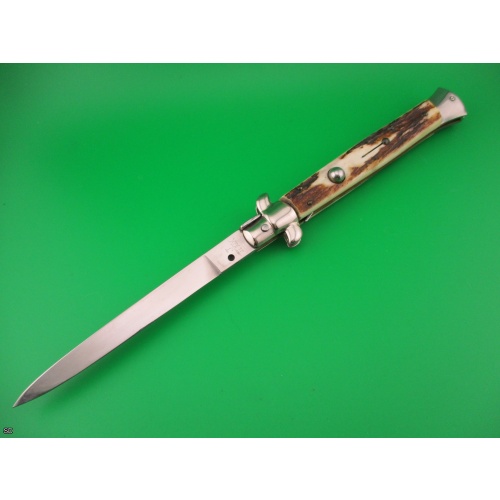 J Inox Italian 28cm Stiletto swivel bolster stag vintage auto switchblade knife