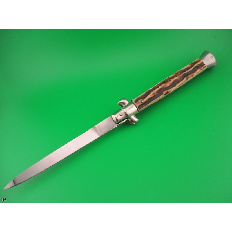 J Inox Italian 28cm Stiletto swivel bolster stag vintage auto switchblade knife
