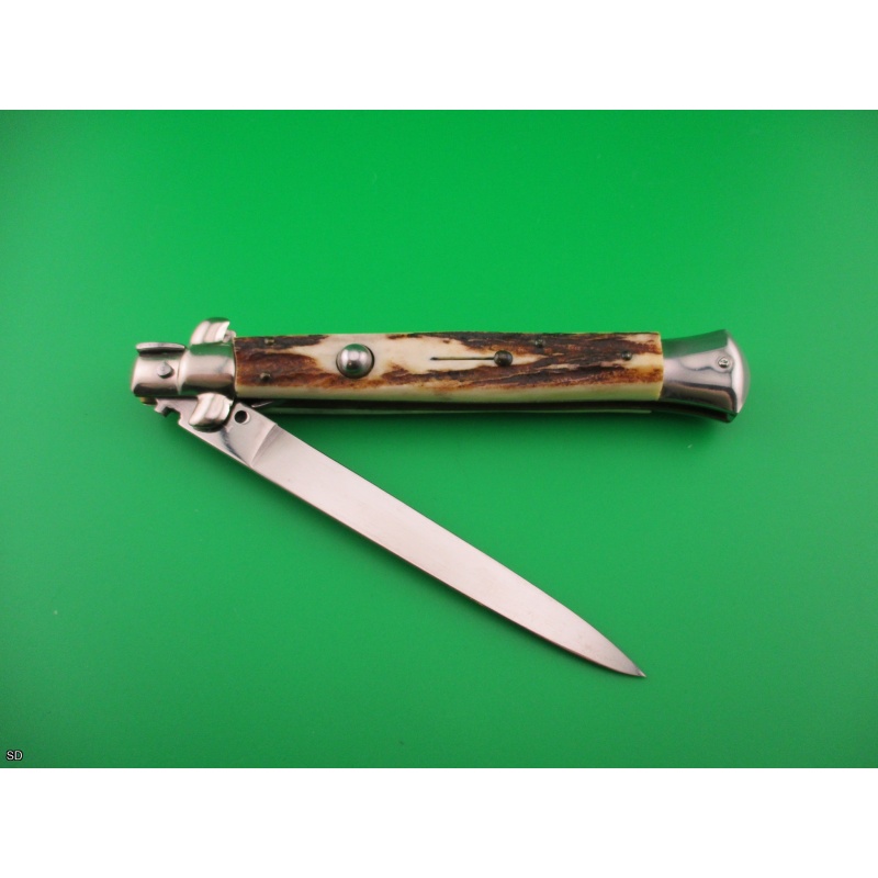 J Inox Italian 28cm Stiletto swivel bolster stag vintage auto switchblade knife