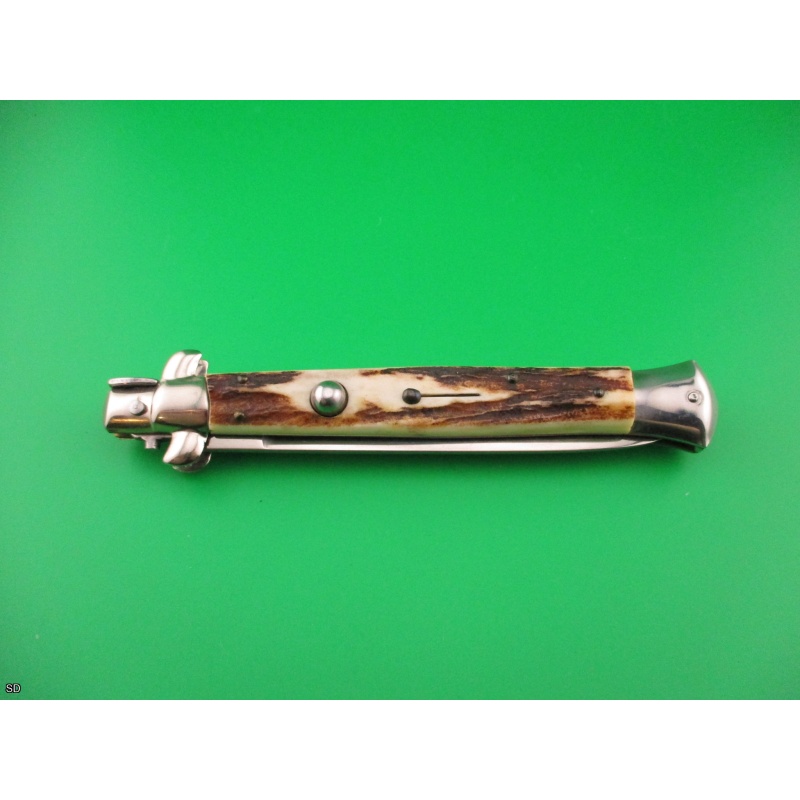 J Inox Italian 28cm Stiletto swivel bolster stag vintage auto switchblade knife
