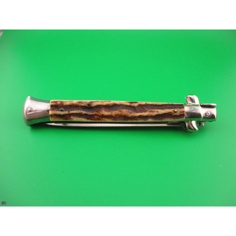 J Inox Italian 28cm Stiletto swivel bolster stag vintage auto switchblade knife